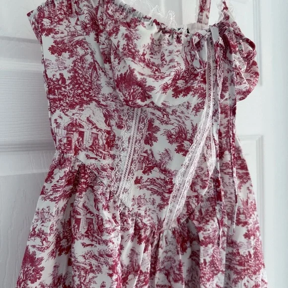 NWT BOOHOO Porcelain Toile Print Strappy Milkmaid Mini Dress 4 - Picture 7 of 10